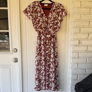 Reddish brown and white floral dress